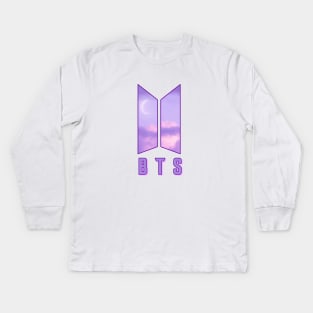 BTS logo ( purple sky) Kids Long Sleeve T-Shirt